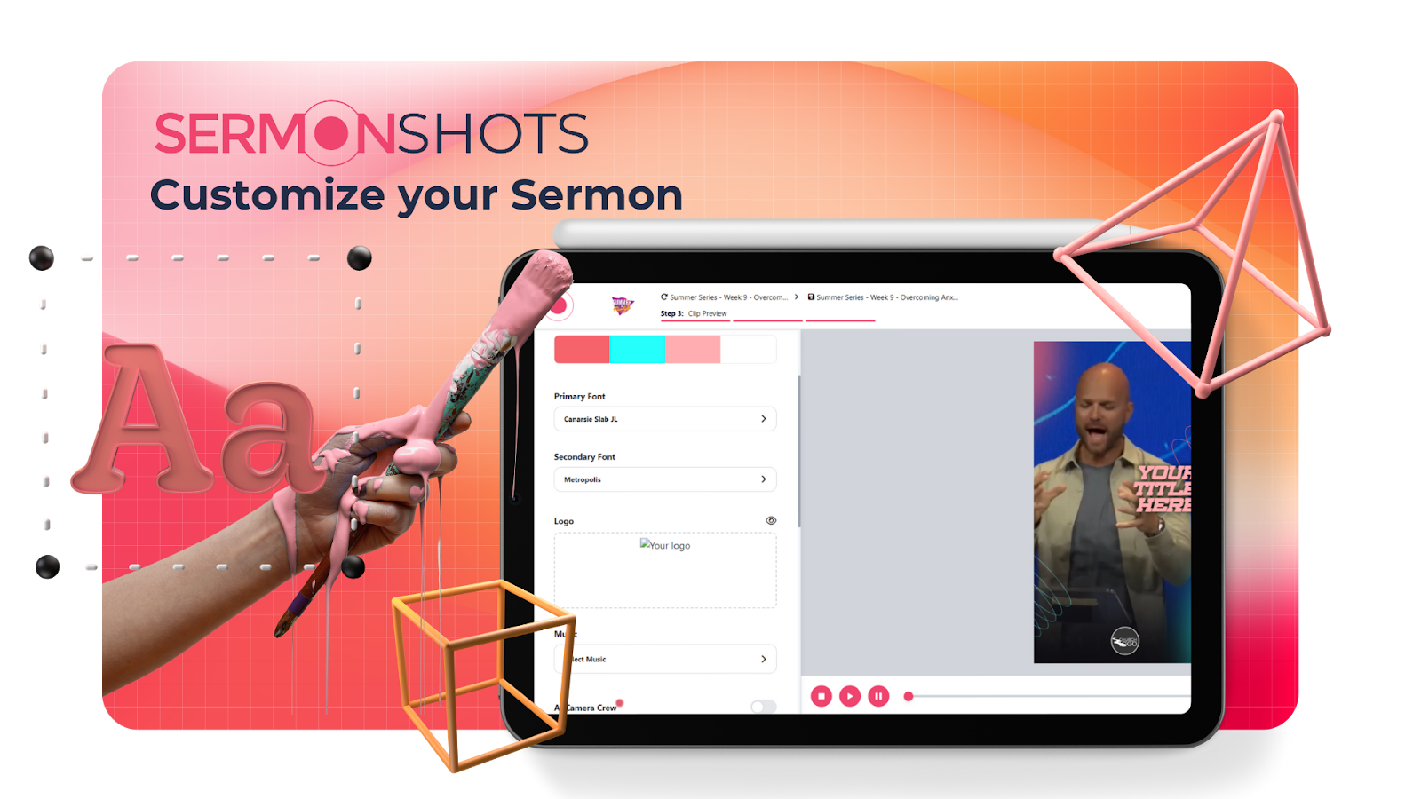 Graphic showing a sermon short being edited using AI