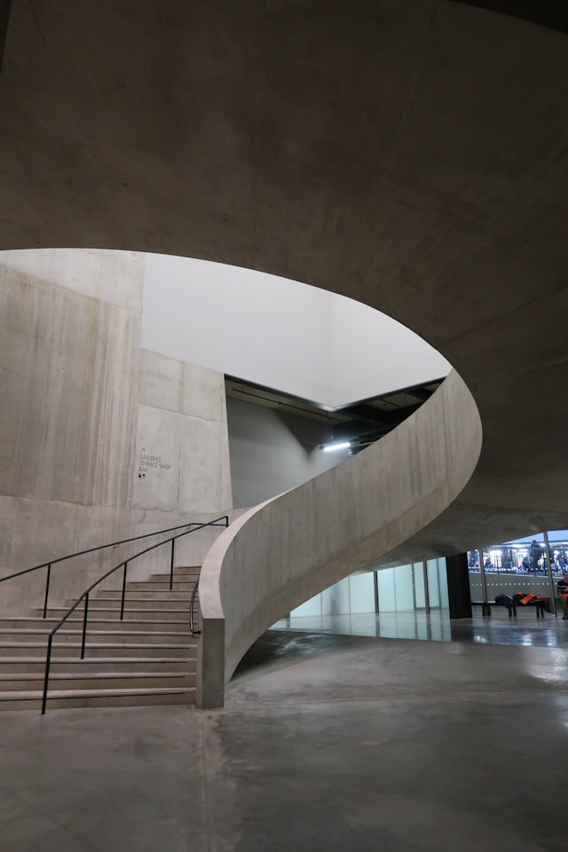 A concrete spiral staircase designed using parametric architecture