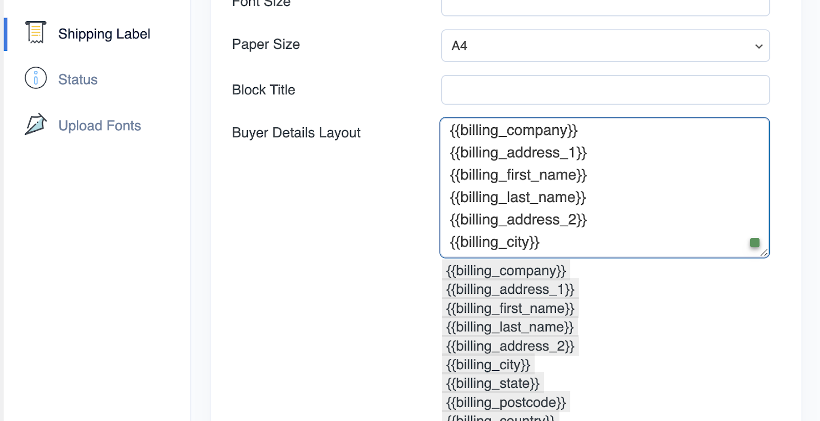 buyer details layout in shipping label