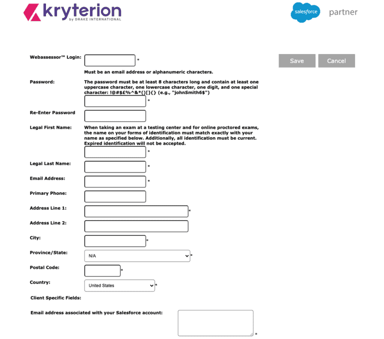 Webasessor salesforce account setup