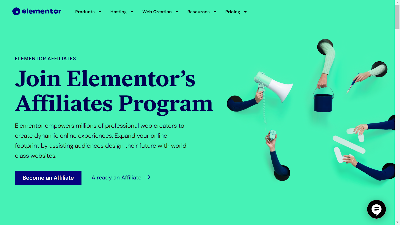 Screenshot from Elementor affiliate program landing page.