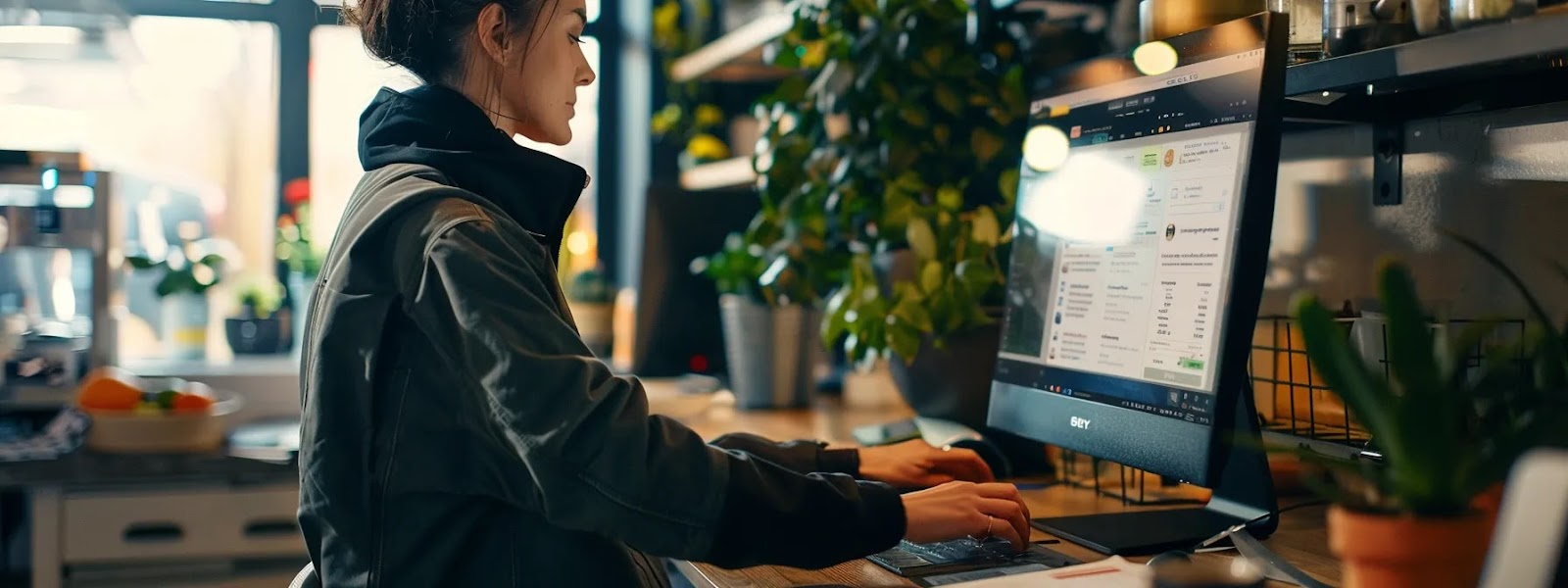 a business owner updating their google my business profile on a computer screen.