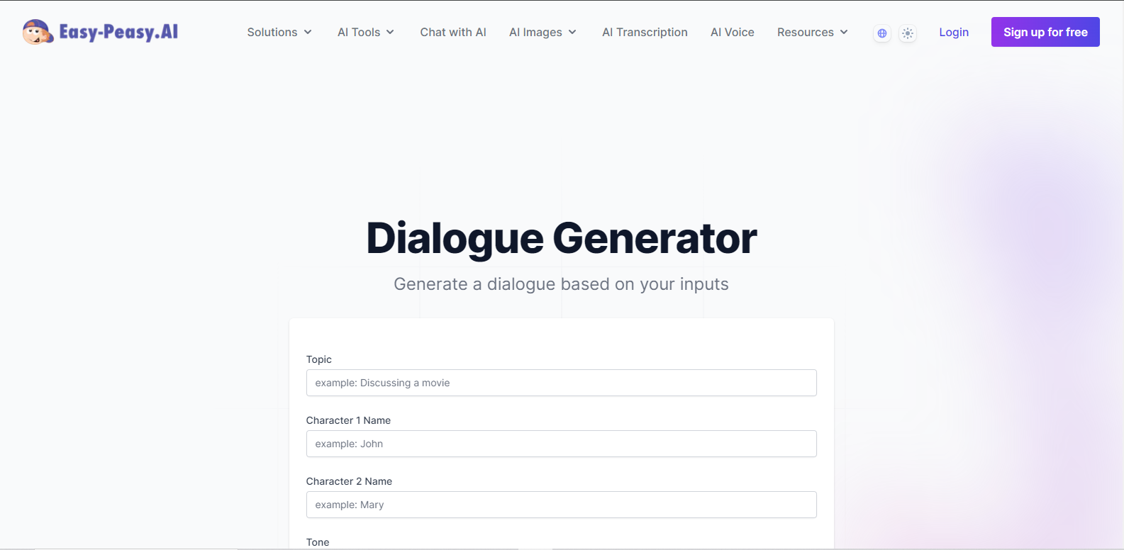 Easy-Peasy.AI Dialogue Generator