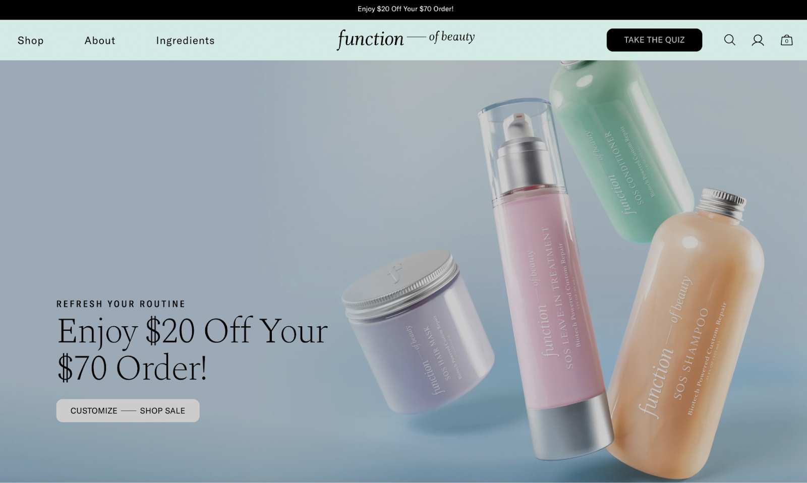 Function of Beauty Offers $20 of your $70 Order