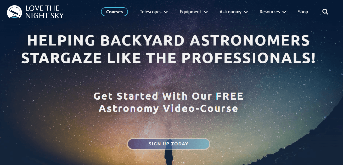 An example of a website header displaying an offer for a free astronomy course