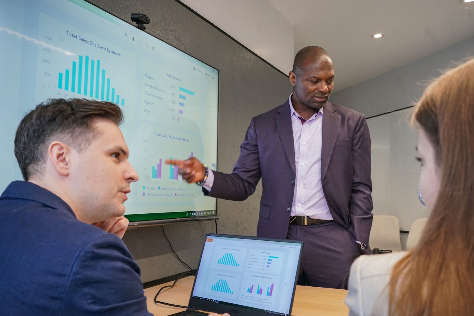  A male manager showing the monthly report. 