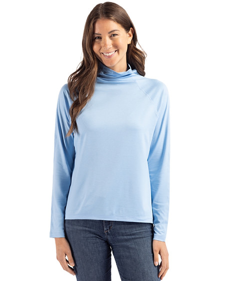 Cutter & Buck Coastline Epic Comfort Eco Recycled Womens Funnel Neck in Atlas Light Blue