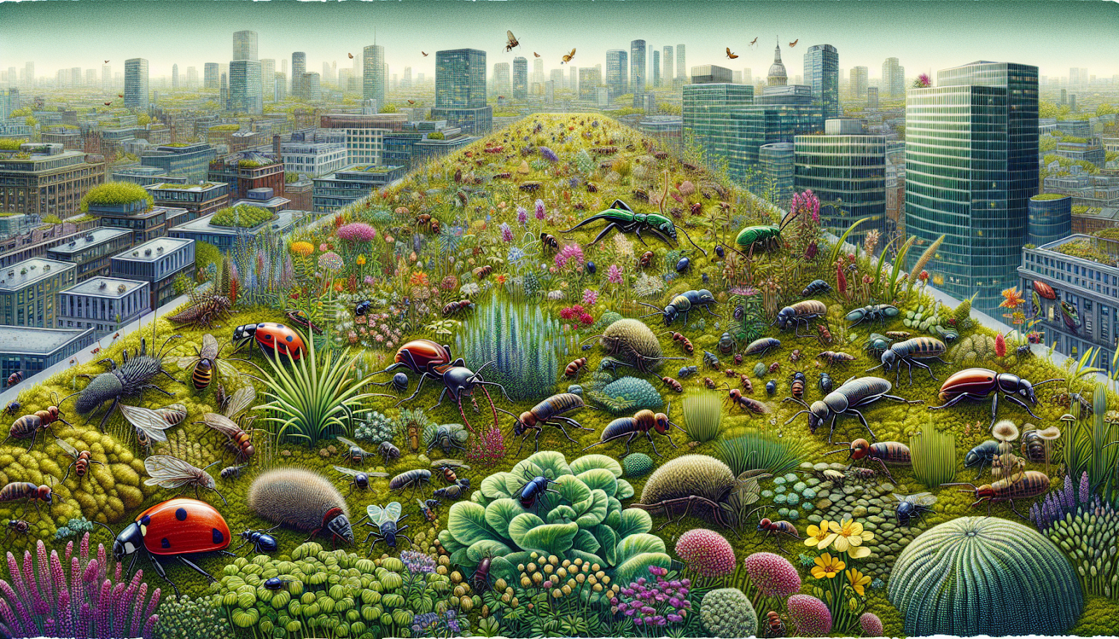 Illustration of biodiversity on green roofs