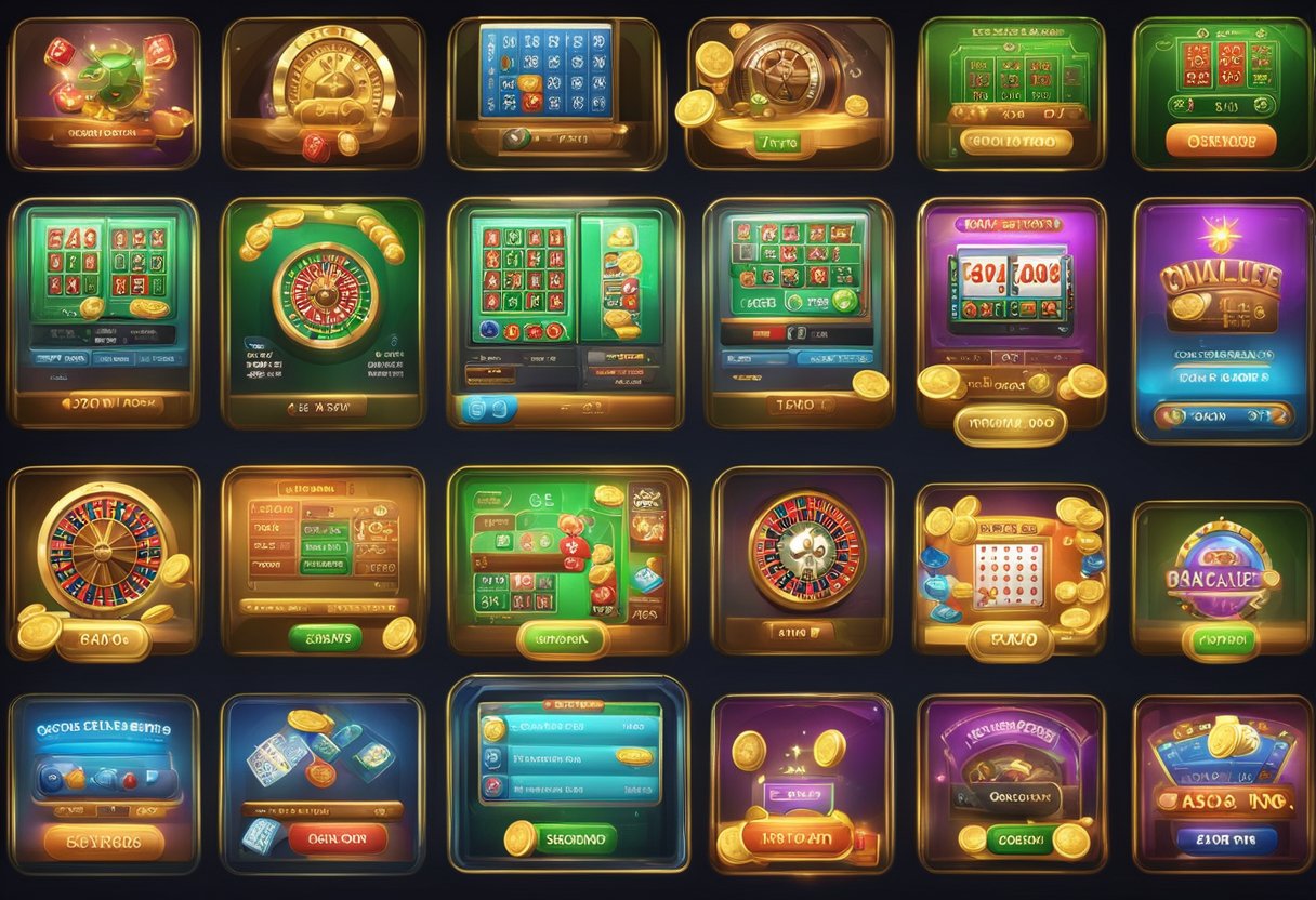 A computer screen displaying various online casino games, with a focus on blackjack. Visualize the interface and game options for the illustrator to recreate