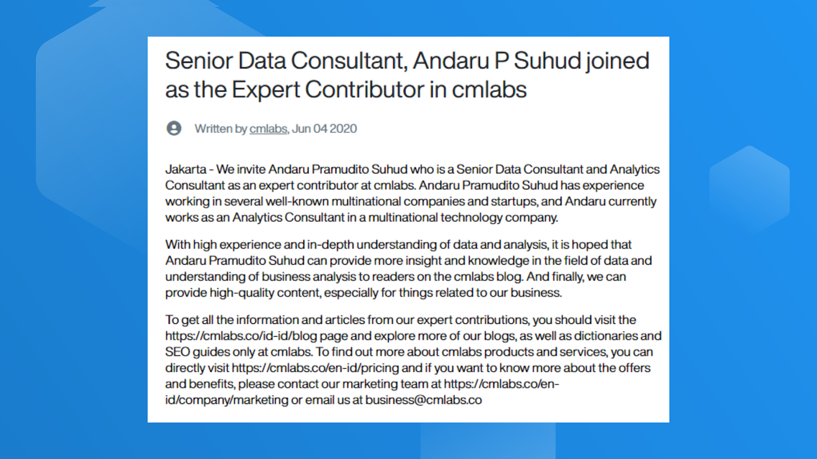 Contoh expert position press release cmlabs. 