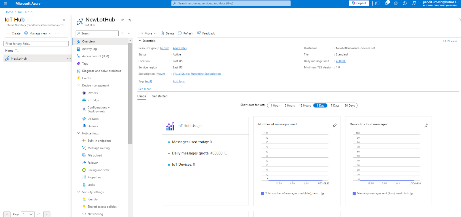 new lot hub Azure