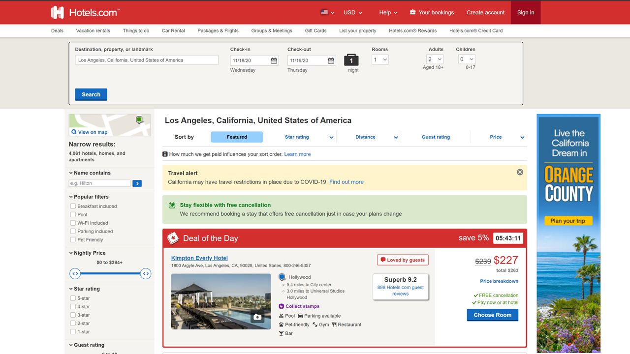 Features of Hotels.com