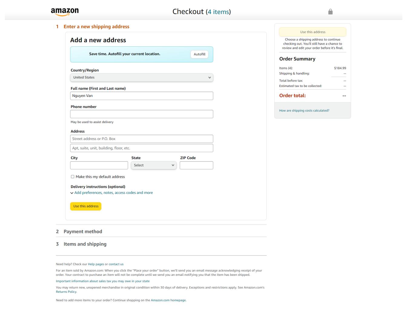 Amazon checkout page
