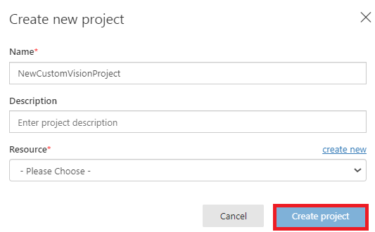 Create new project Azure