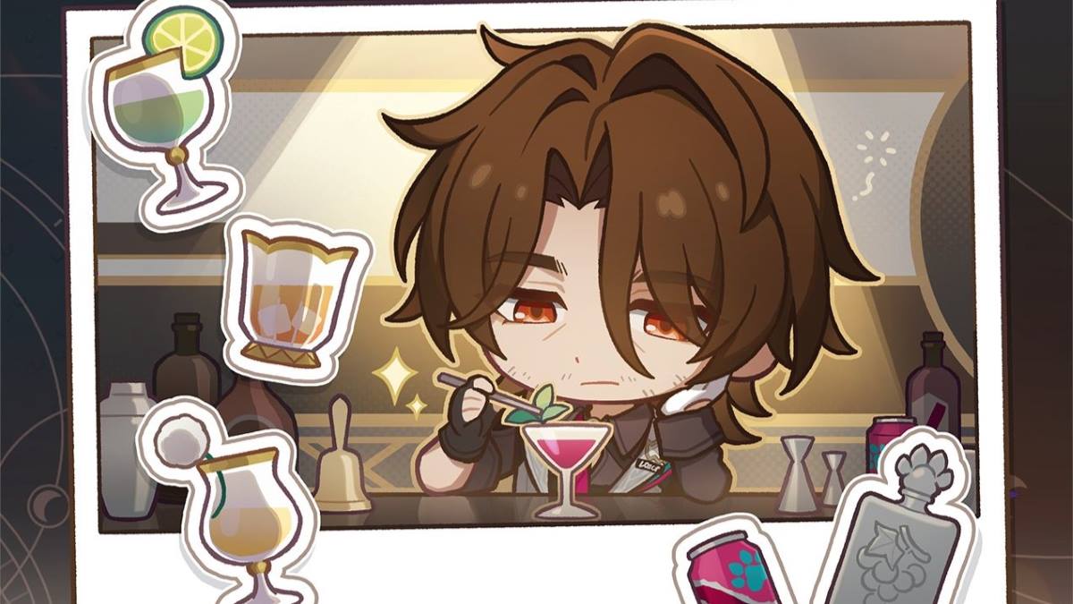 Chibi Gallagher mixing drinks in Honkai: Star Rail.