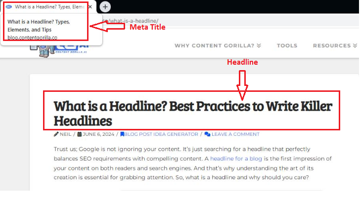 Illustration of meta title and headline