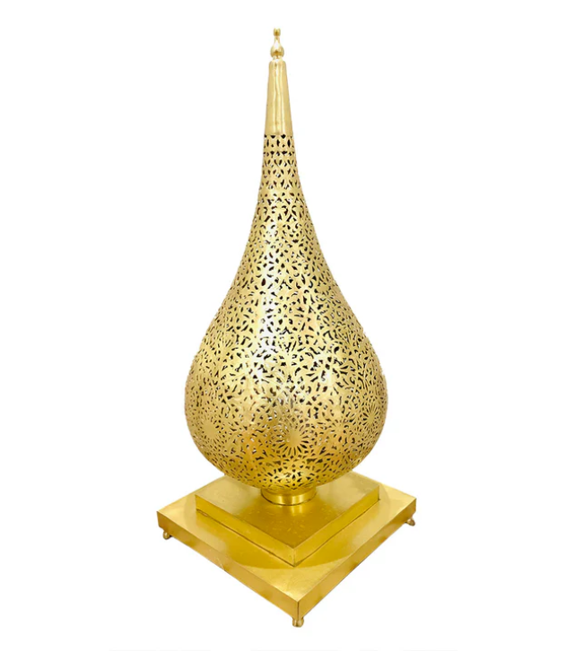 Moroccan golden brass table lamp switched off - Made by Moroccan artisans