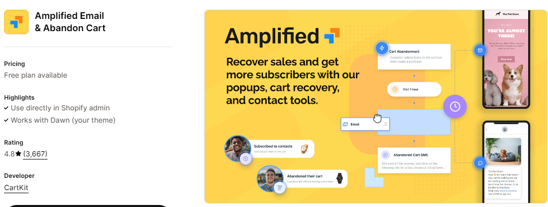 Amplified Email & Abandon cart homepage