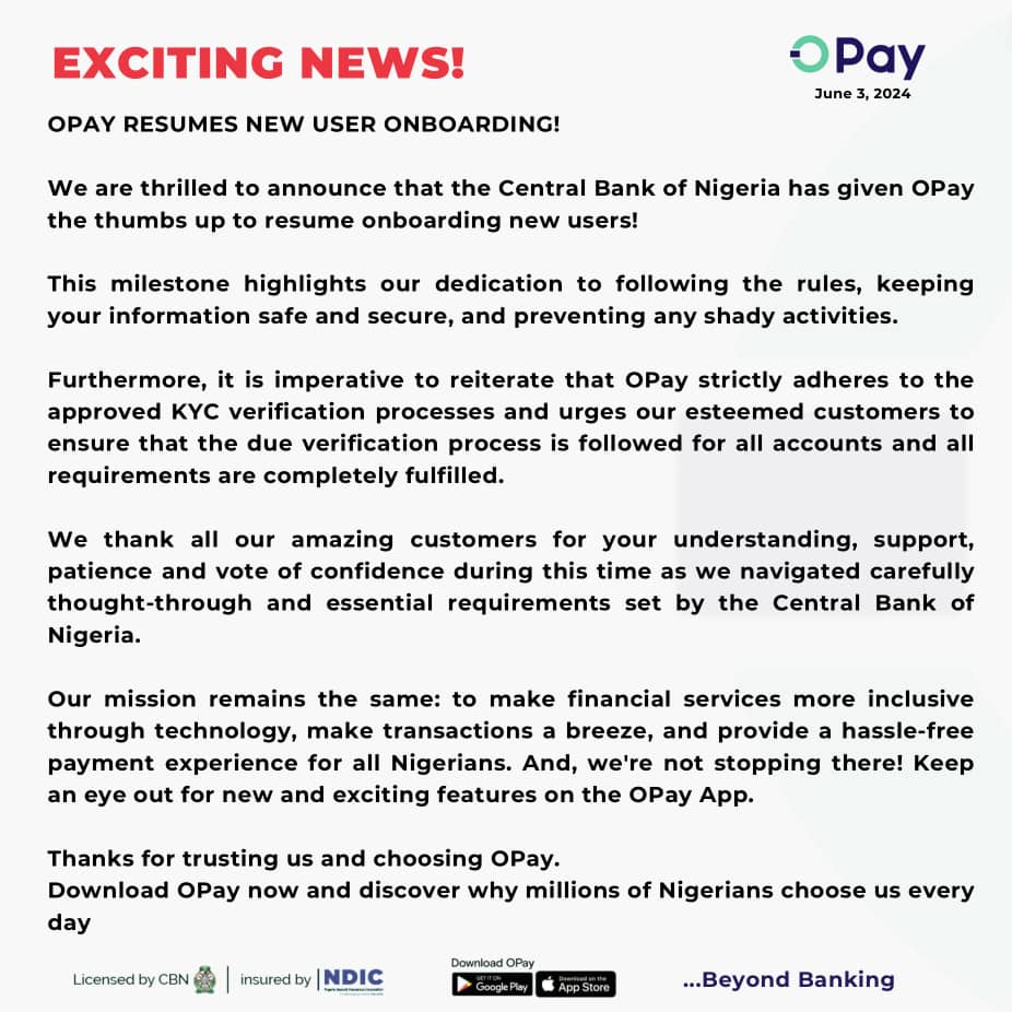 Analysis: OPay, Moniepoint, Palmpay onboard new customers as CBN lifts ban on customer registration