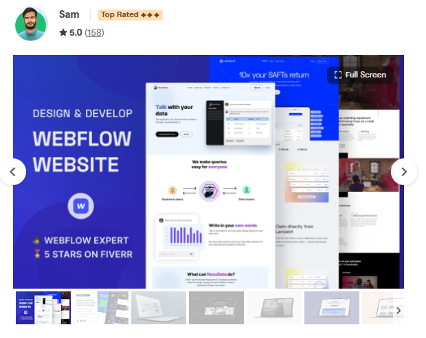 Sam's fiverr profile - the best full-time Webflow developer