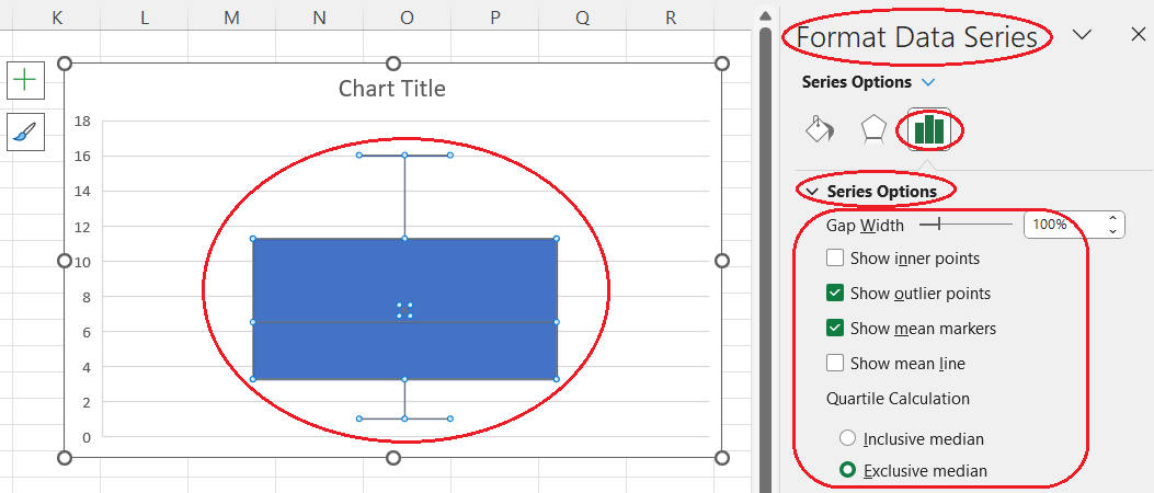 How to customize a box and whisker plot in Excel. Image by Author.