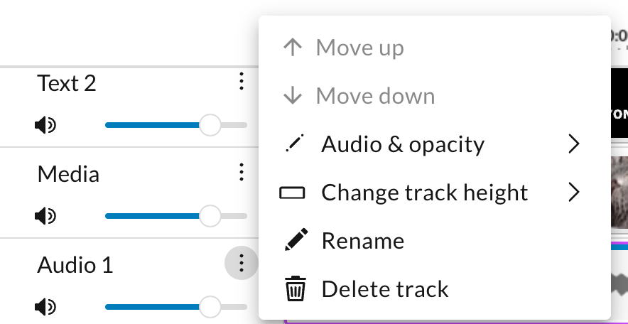 Track options menu in WeVideo editor.