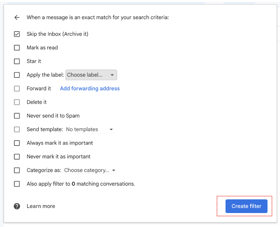 selecting filter criteria