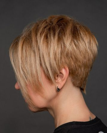 Side view of a lady wearing the iconic pixie