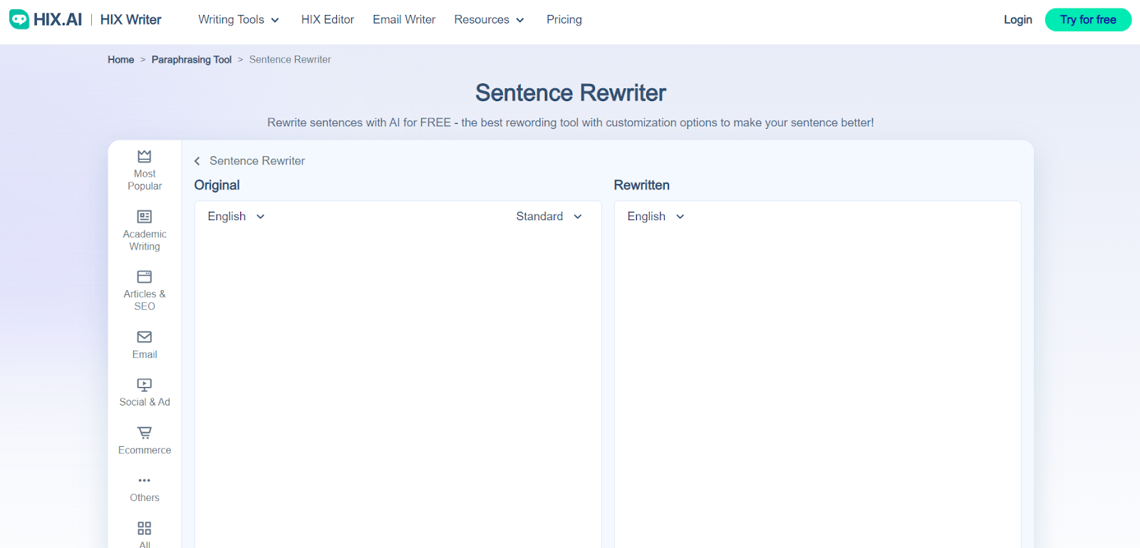 HIX.ai Sentence Rewriter