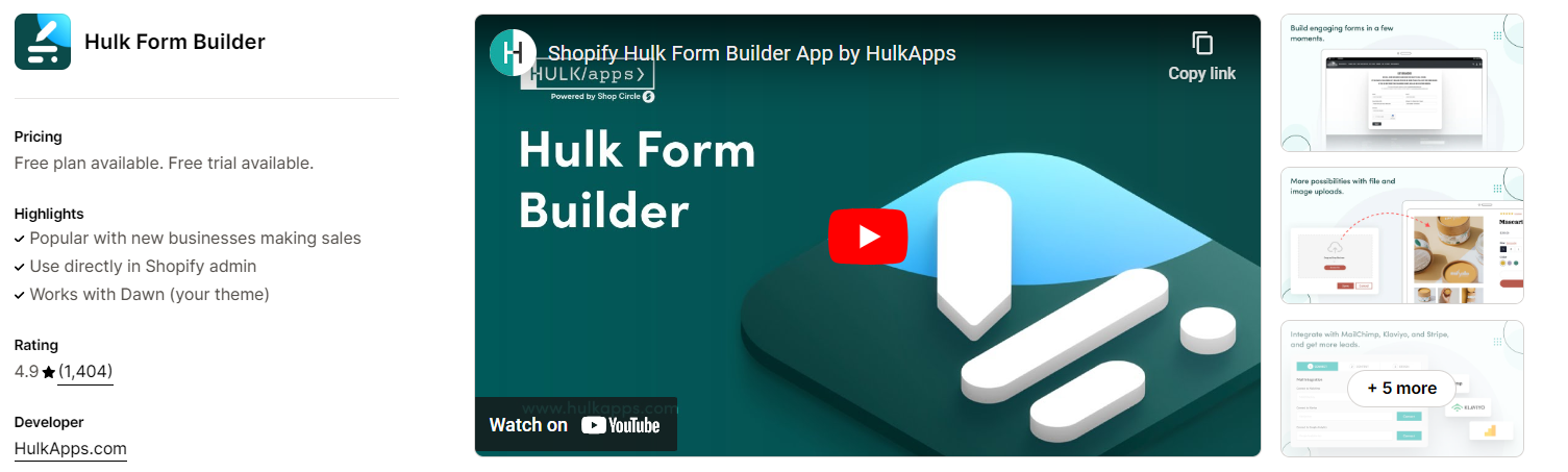 Hulk Form builder best Shopify form builder app