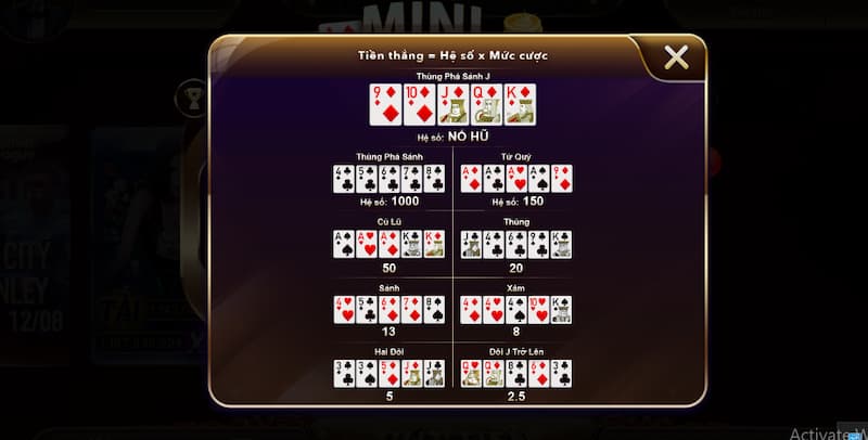 Mức trả thưởng mini poker siêu hấp dẫn