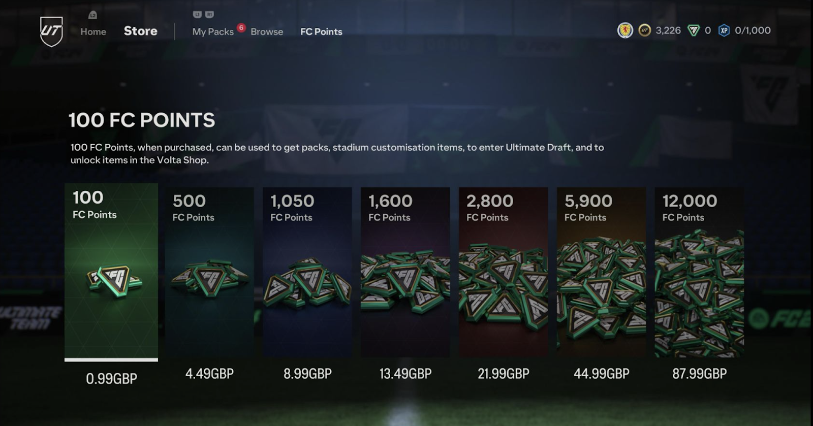Screenshot of EAFC store showing how to purchase FC points