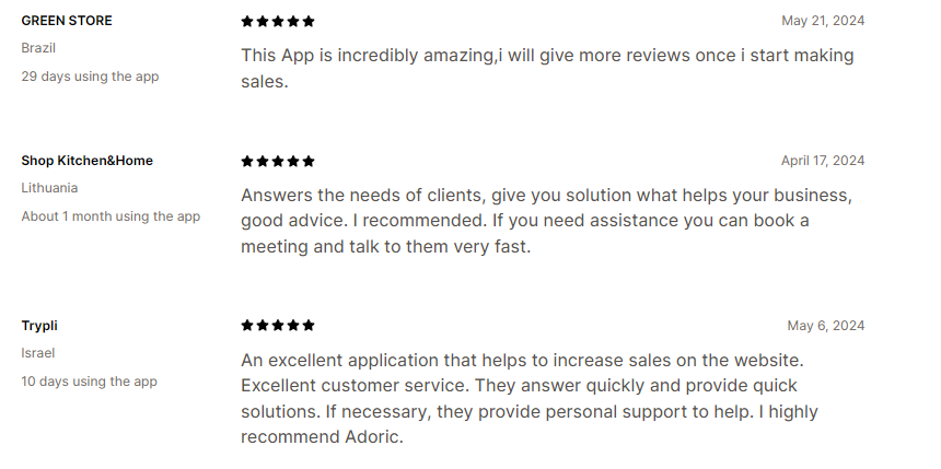 Customers' Reviews on Adoric