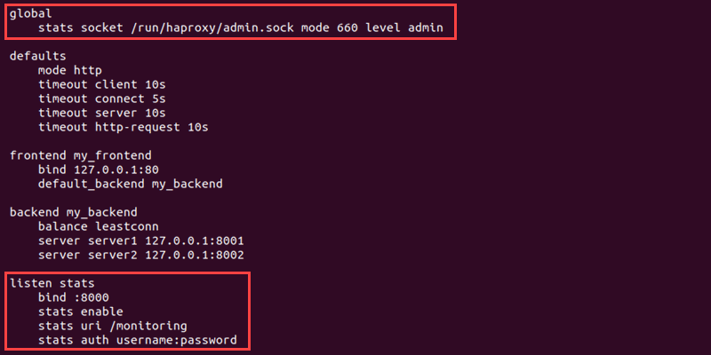 haproxy load balancer monitoring global and listen sections