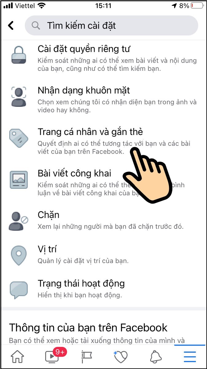 Chọn Trang cá nhân và gắn thẻ