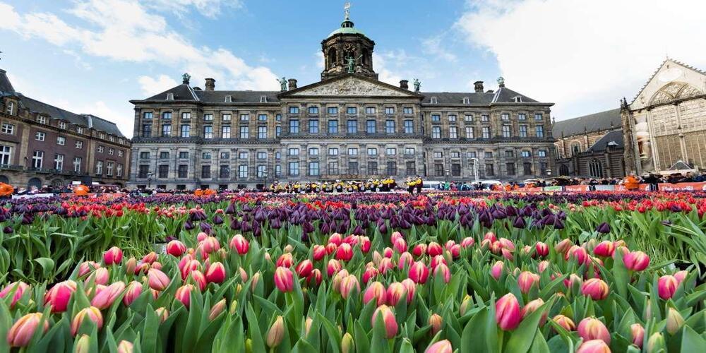 Kiến trúc cổ của Cung điện Hoàng gia Amsterdam Hà Lan