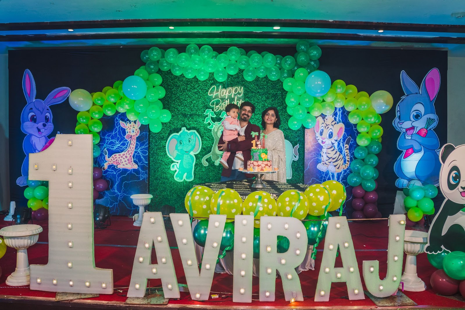 Family celebrating a birthday party, 1st Birth Day Shoot, B'Day Photography with balloons and decorations at Harsh Studio Photography studio in Indore