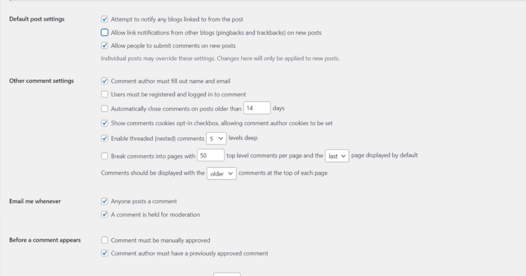  Set WordPress Discussion/Comments Settings