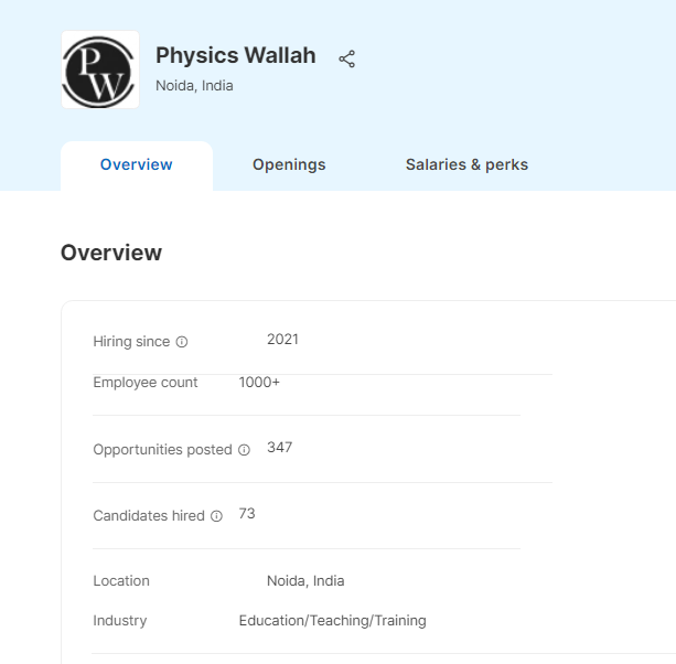 Physics Wallah company profile Internshala