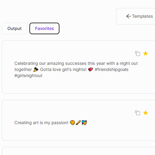 Favorites tab - Instagram Caption Generator