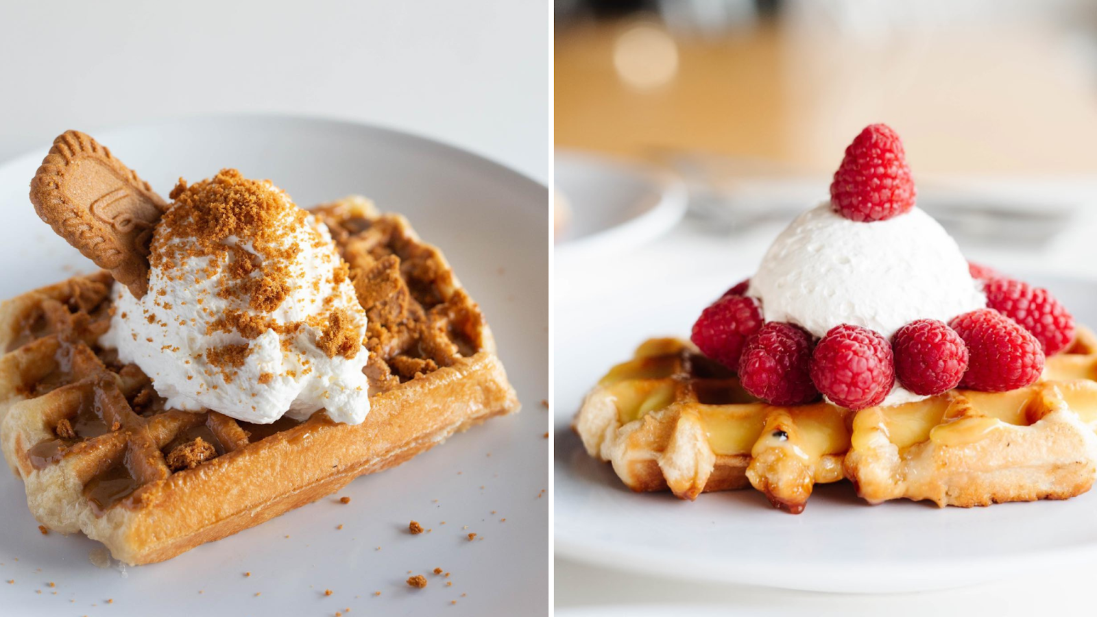 Raspberry and Biscoff waffles from Waffle Love's wedding catering services in Salt Lake City.