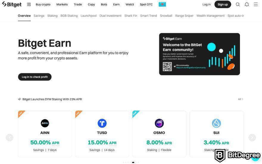 Bitget review: Bitget Earn.