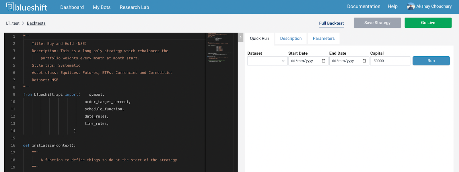 Blueshift - Write and optimise strategy