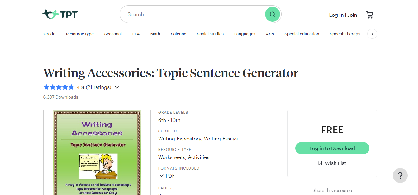 TeachersPayTeachers Topic Sentence Generator