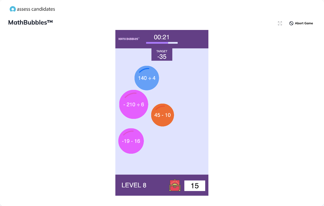 assess candidates math bubbles game example