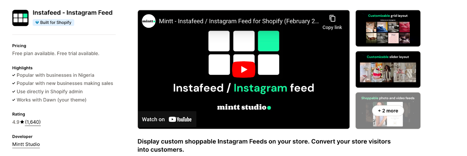 Instafeed, an Instagram marketing tool, and a good app for increasing sales.