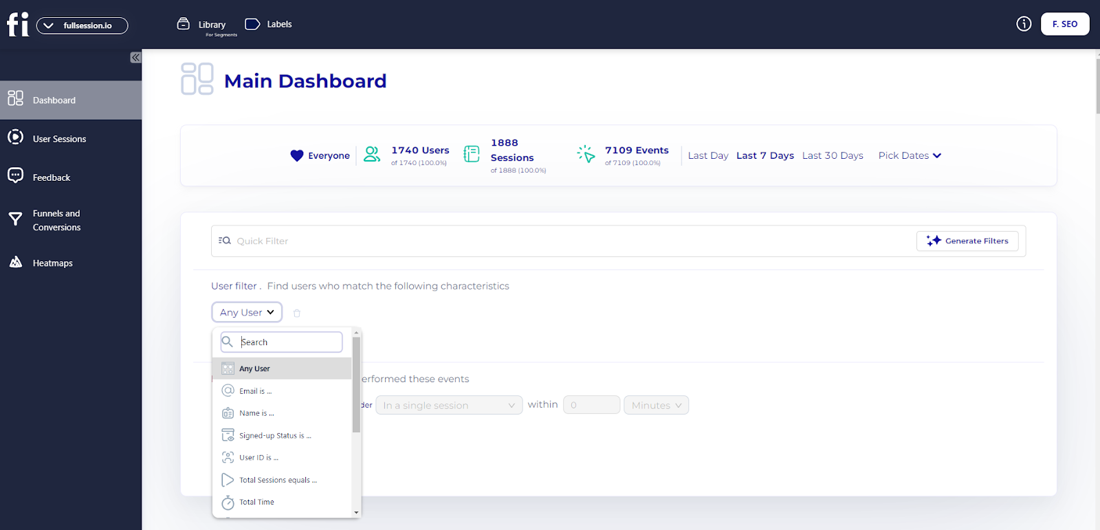 segments and filters dashboard
