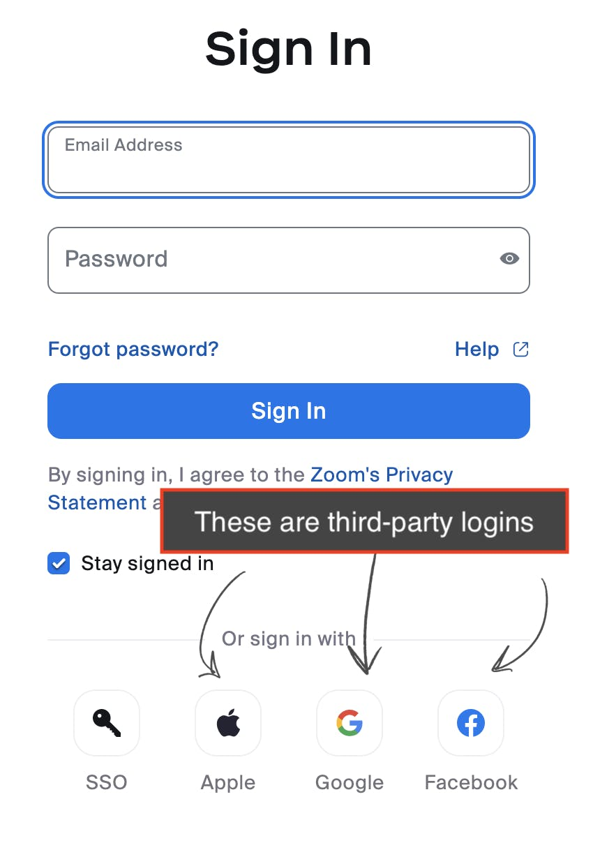 Screenshot of login page with option for third party login 