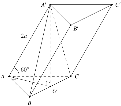 <p>Cho khối lăng trụ (ABC.A'B'C') có đáy (ABC) là tam giác vuông tại (A), (A'A = A'B = A'C = 2a). Biết góc giữa đường thẳng (AA') và mặt phẳng (left( {ABC} right)) bằng (60^circ ). Thể tích lớn nhất của khối lăng trụ (ABC.A'B'C') bằng bao nhiêu?</p> 1