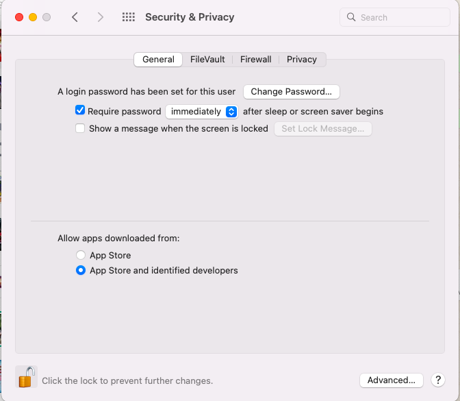 macOS Security & Privacy settings
